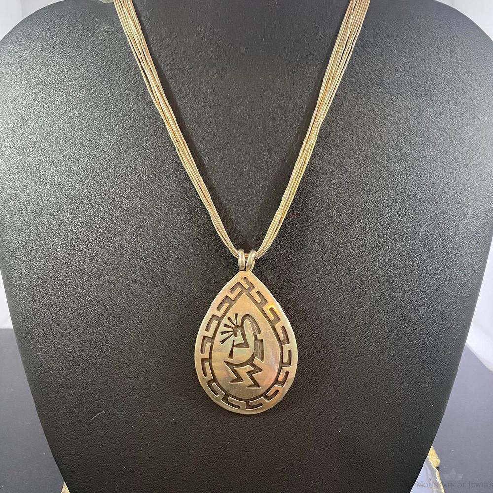 Vintage Native American Sterling Hopi Kokopelli Pendant W/Liquid Silver Necklace